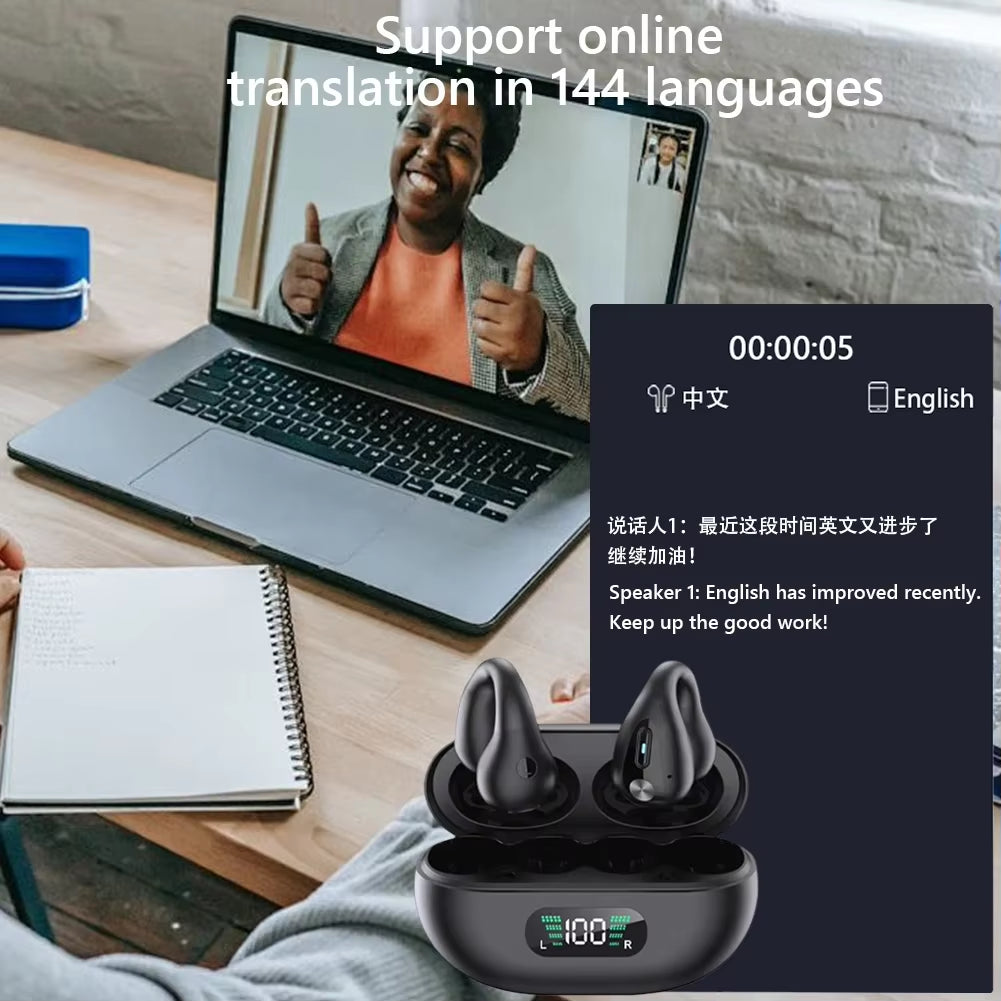 Smart AI Translator Earbuds 144 Languages Noise Cancelling Wireless BT Headset Instant Translator Smart Voice Real Time 