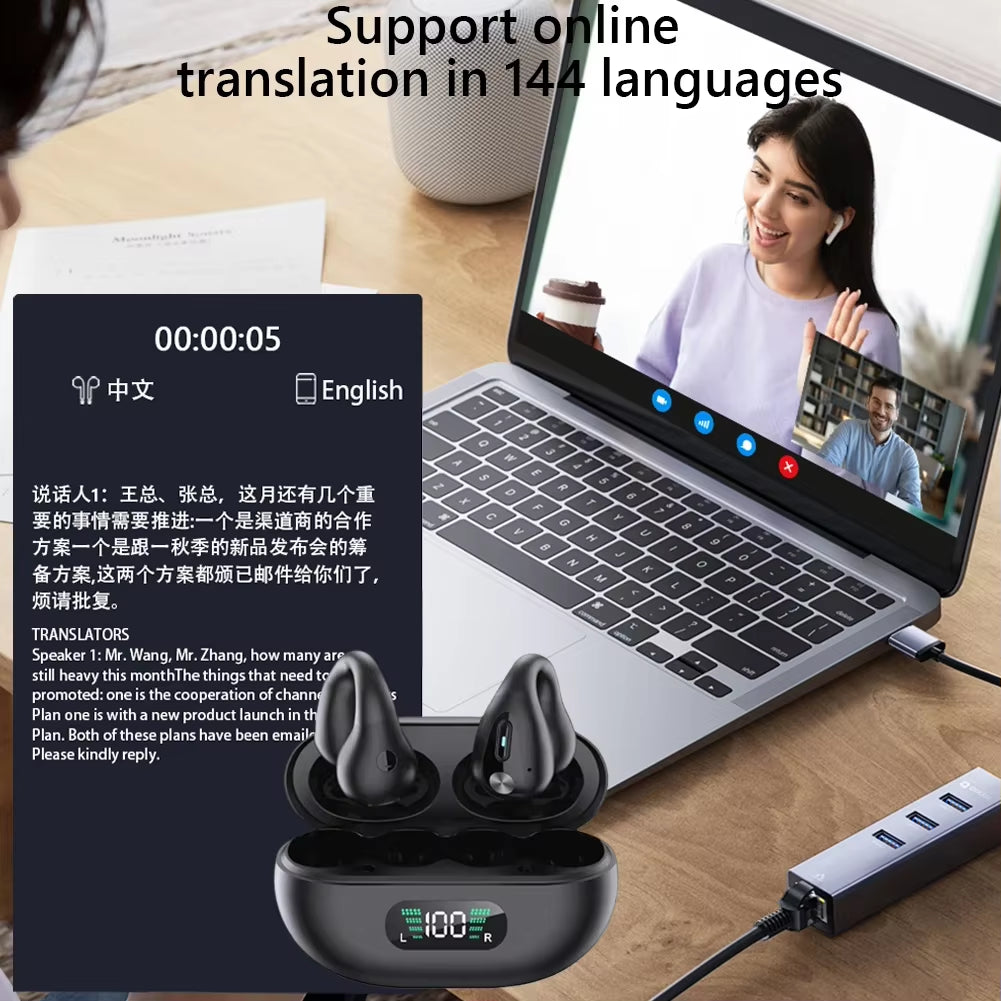 Smart AI Translator Earbuds 144 Languages Noise Cancelling Wireless BT Headset Instant Translator Smart Voice Real Time 