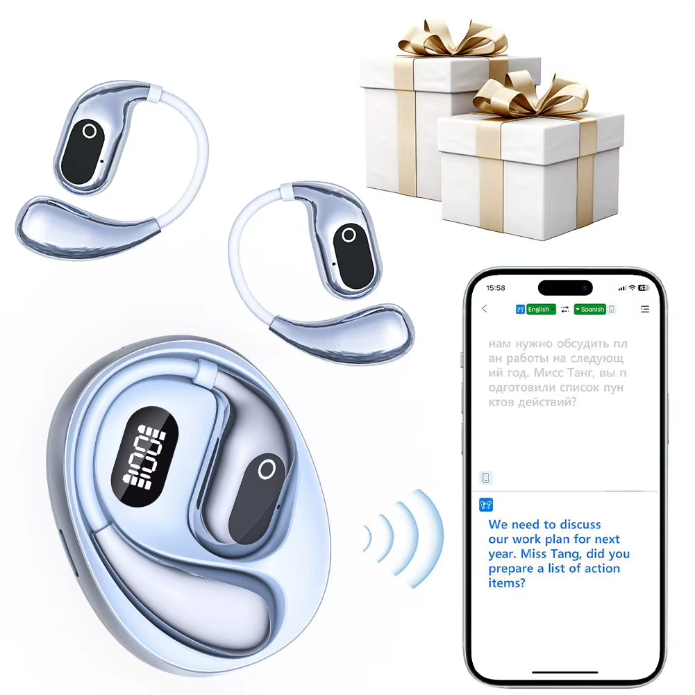 AI Translator Earbuds 138 Languages Bluetooth-Compatible 5.3 Real-Time Two-Way Earbuds Open Air Traductor Smart Voice Translator
