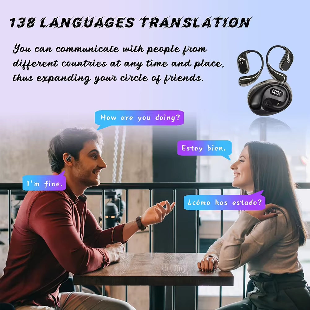 AI Translator Earbuds 138 Languages Bluetooth-Compatible 5.3 Real-Time Two-Way Earbuds Open Air Traductor Smart Voice Translator