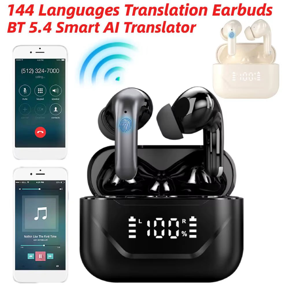 Smart AI Language Translation Earbuds Long Battery Life 144 Languages Translator Device ANC Noise Canceling for Android and Ios
